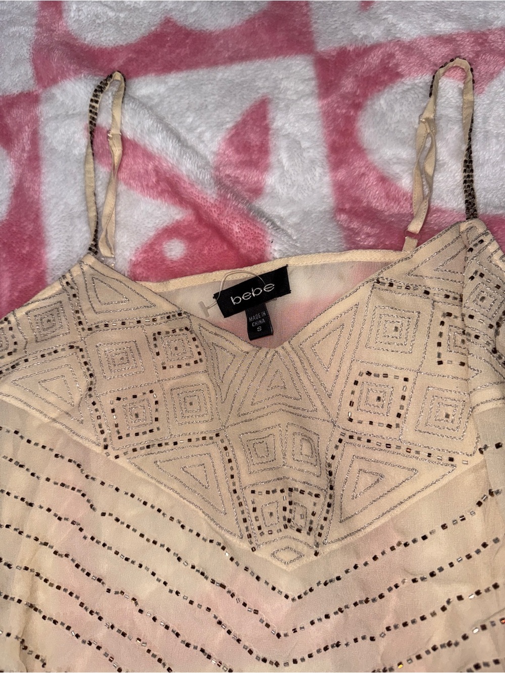 bebe Vintage Cream Embellished Sequin Camisole